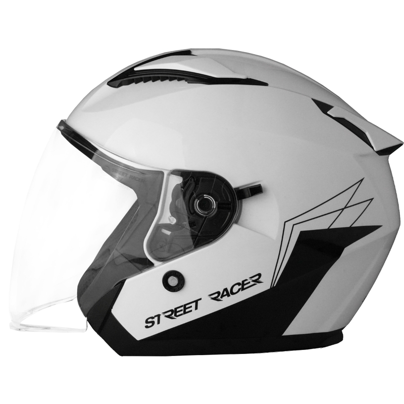 Kask motocyklowy otwarty Street Racer Sonic w kolorze biało-czarnym, błyszczącym