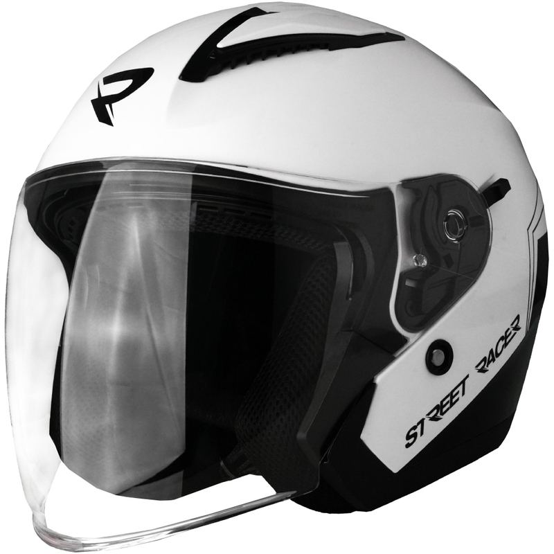 Kask motocyklowy otwarty Street Racer Sonic w kolorze biało-czarnym, błyszczącym