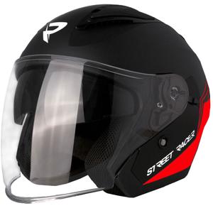 Kask motocyklowy otwarty Street Racer Sonic, matowo-czarno-czerwony