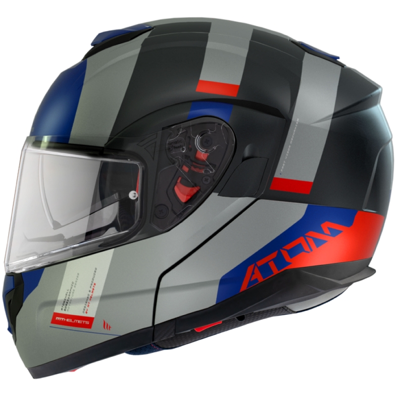 Kask Motocyklowy MT Atom SV Gorex C12 Flip Up Czarno-Szary-Niebiesko-Czerwony Wyprzedaż