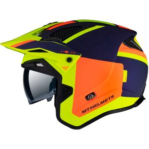 Otwarty kask motocyklowy MT District SV Analog D27 niebiesko-pomarańczowo-fluo żółty