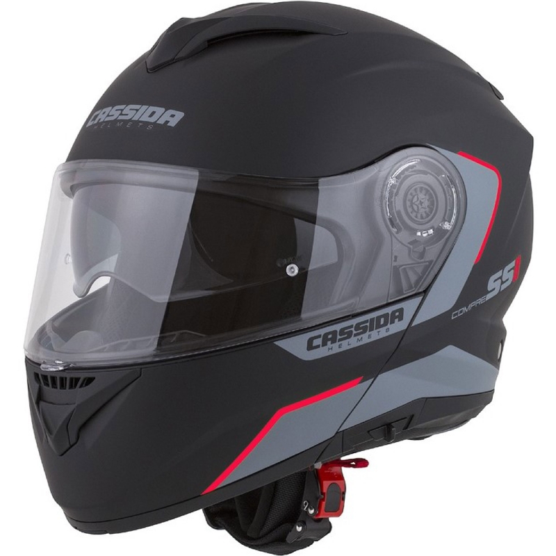 Szczękowy kask motocyklowy Cassida Compress 2.0 Refraction czarno-szaro-czerwony