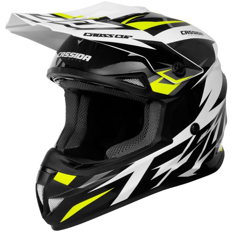 Motocrossowy kask Cassida Cross Cup Two czarno-biało-szaro-fluo żółty