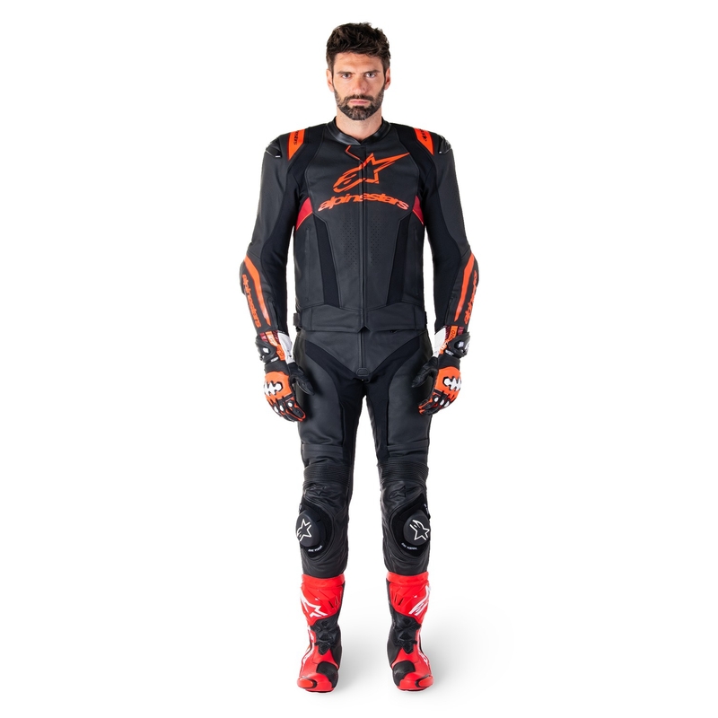 Skórzana kurtka motocyklowa Alpinestars Missile 3 Ignition w kolorze czarno-fluo czerwono-ciemnoczerwonym
