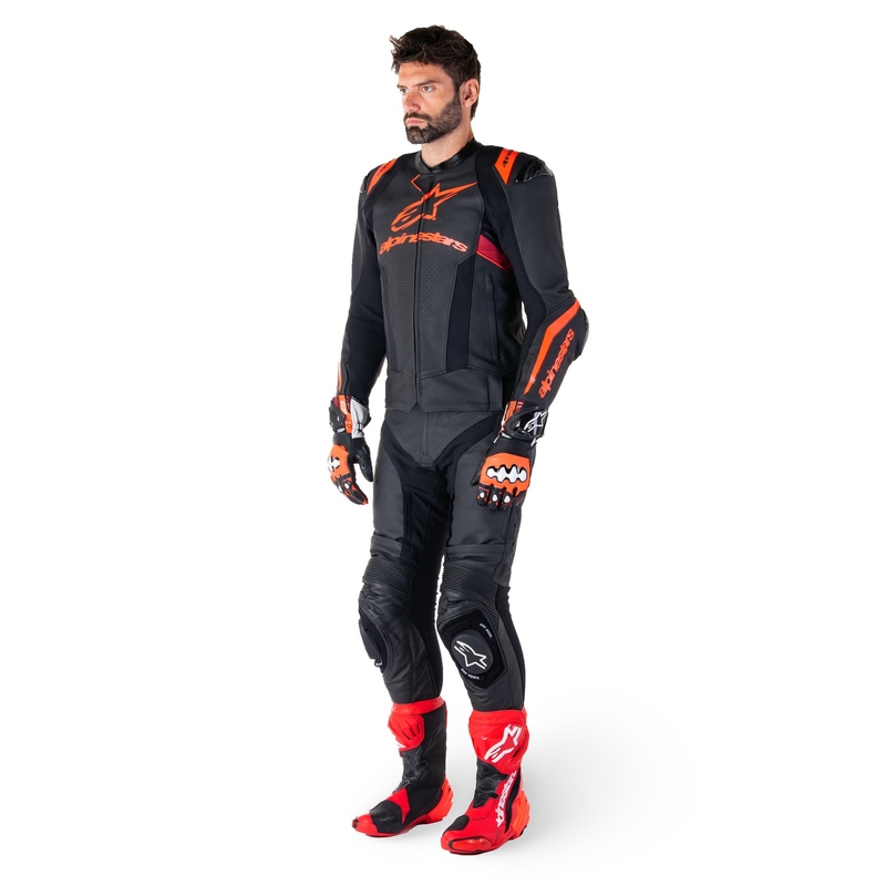 Skórzana kurtka motocyklowa Alpinestars Missile 3 Ignition w kolorze czarno-fluo czerwono-ciemnoczerwonym