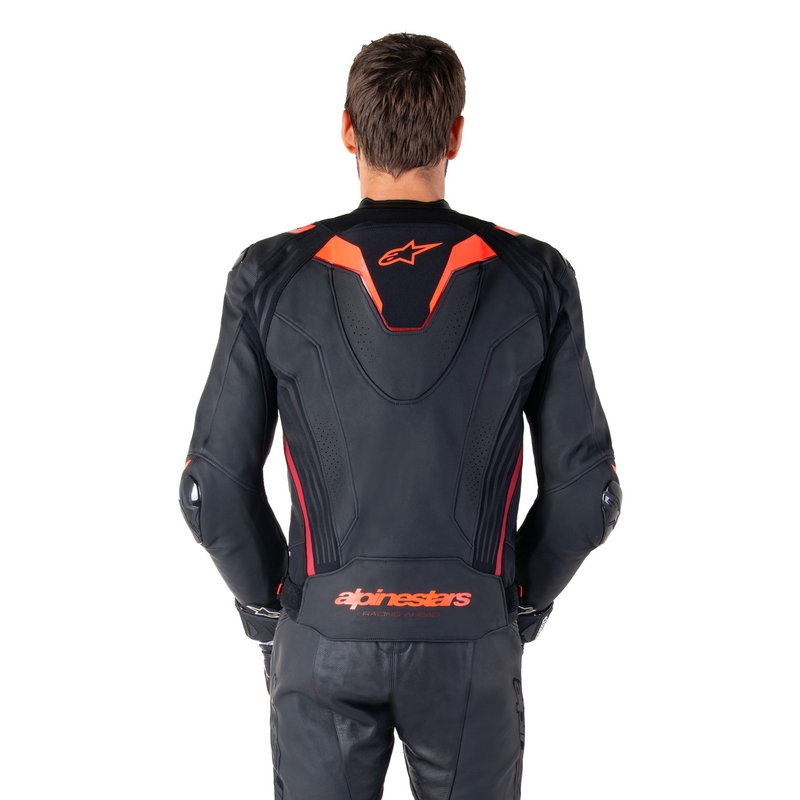 Skórzana kurtka motocyklowa Alpinestars Missile 3 Ignition w kolorze czarno-fluo czerwono-ciemnoczerwonym