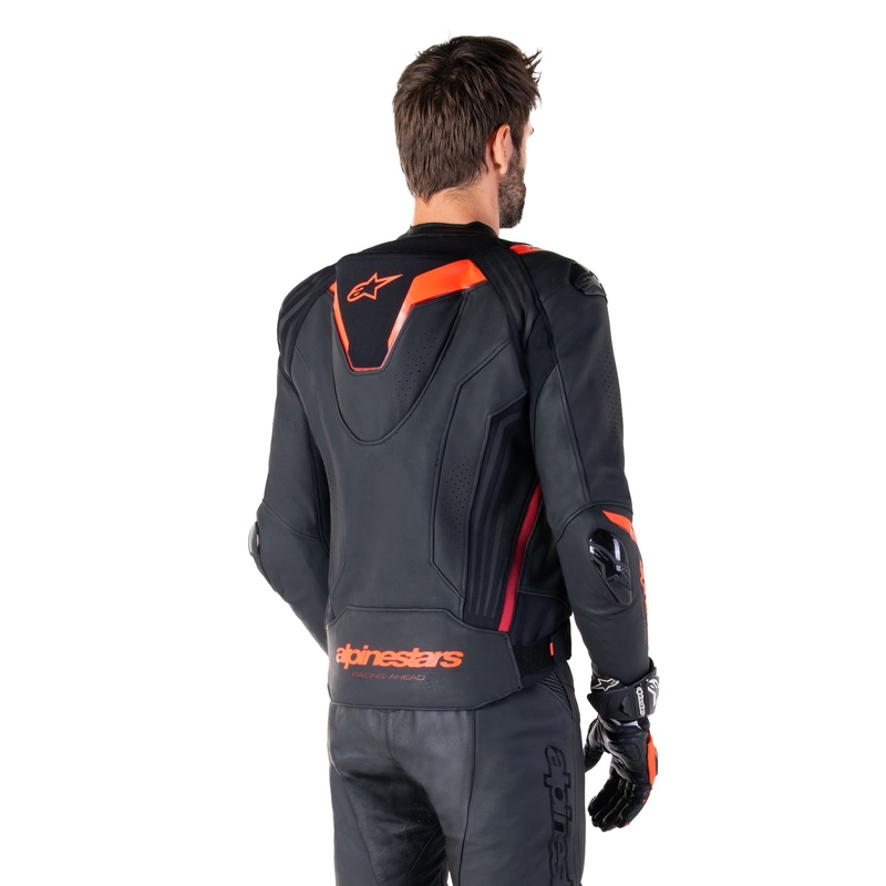 Skórzana kurtka motocyklowa Alpinestars Missile 3 Ignition w kolorze czarno-fluo czerwono-ciemnoczerwonym