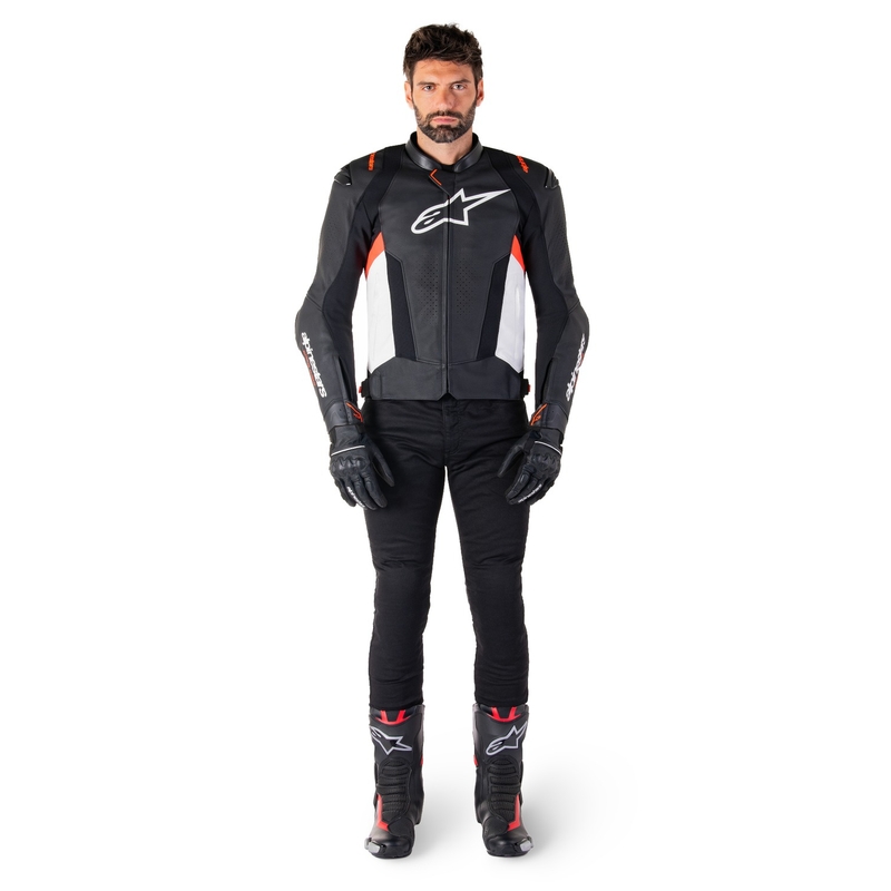 Skórzana kurtka motocyklowa Alpinestars Missile 3 w kolorze czarno-biało-fluoczerwonym