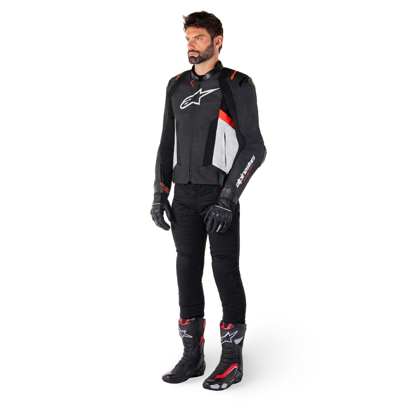 Skórzana kurtka motocyklowa Alpinestars Missile 3 w kolorze czarno-biało-fluoczerwonym
