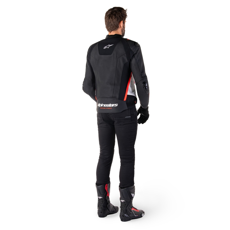 Skórzana kurtka motocyklowa Alpinestars Missile 3 w kolorze czarno-biało-fluoczerwonym