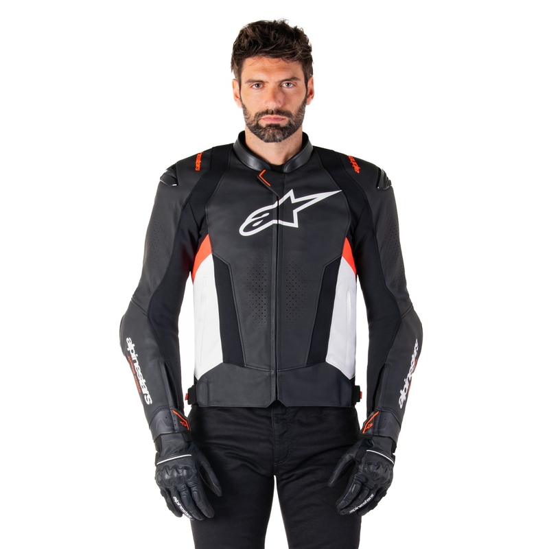 Skórzana kurtka motocyklowa Alpinestars Missile 3 w kolorze czarno-biało-fluoczerwonym