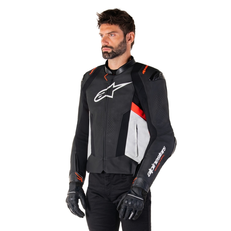Skórzana kurtka motocyklowa Alpinestars Missile 3 w kolorze czarno-biało-fluoczerwonym