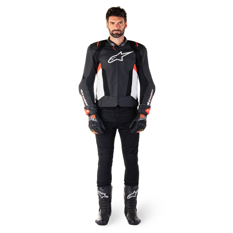 Skórzana kurtka motocyklowa Alpinestars Missile 3 Airflow w kolorze czarno-biało-fluoczerwonym