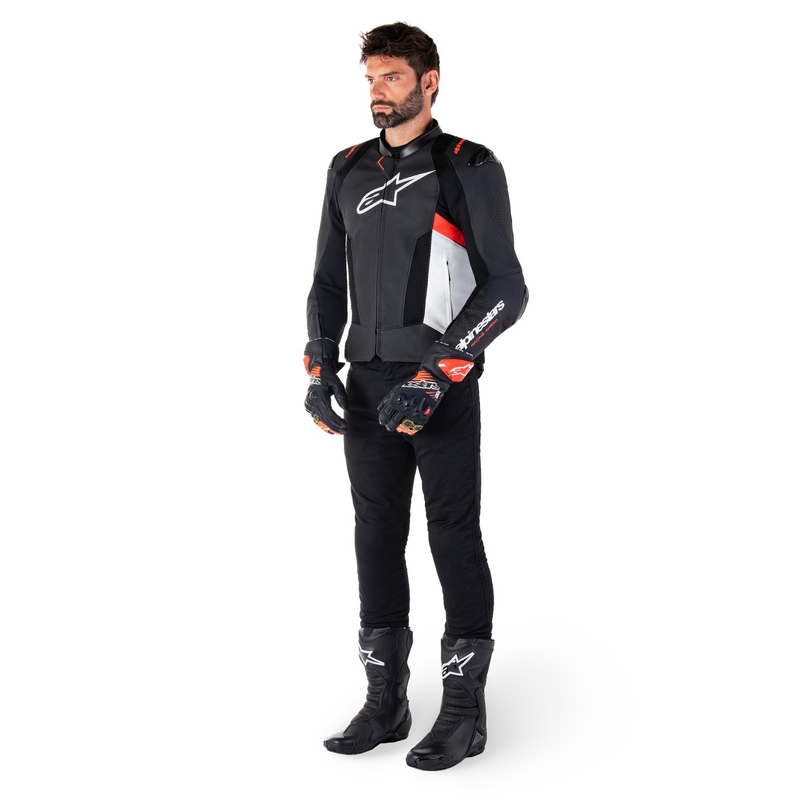 Skórzana kurtka motocyklowa Alpinestars Missile 3 Airflow w kolorze czarno-biało-fluoczerwonym
