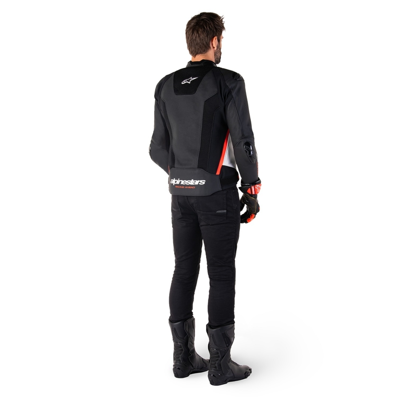 Skórzana kurtka motocyklowa Alpinestars Missile 3 Airflow w kolorze czarno-biało-fluoczerwonym