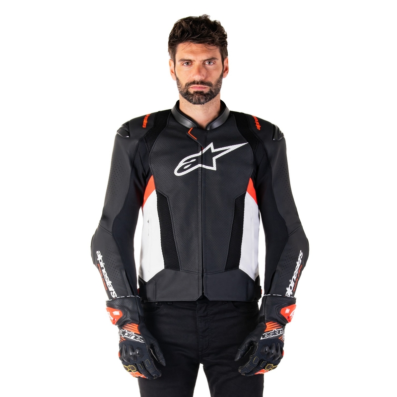 Skórzana kurtka motocyklowa Alpinestars Missile 3 Airflow w kolorze czarno-biało-fluoczerwonym