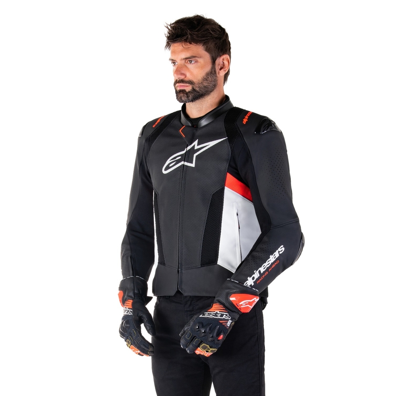Skórzana kurtka motocyklowa Alpinestars Missile 3 Airflow w kolorze czarno-biało-fluoczerwonym