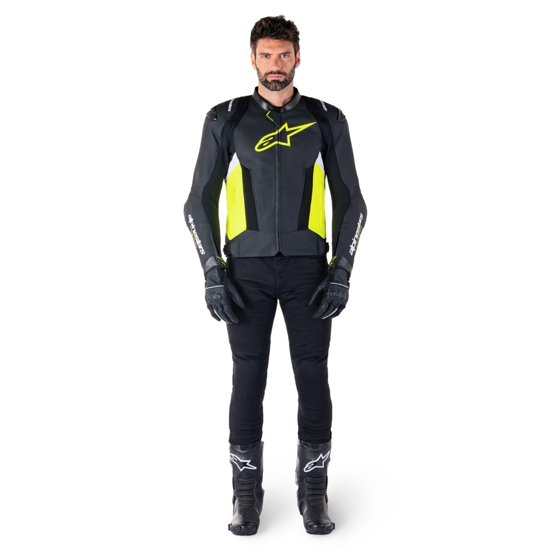 Skórzana kurtka motocyklowa Alpinestars Missile 3 Airflow czarno-fluo żółto-biała