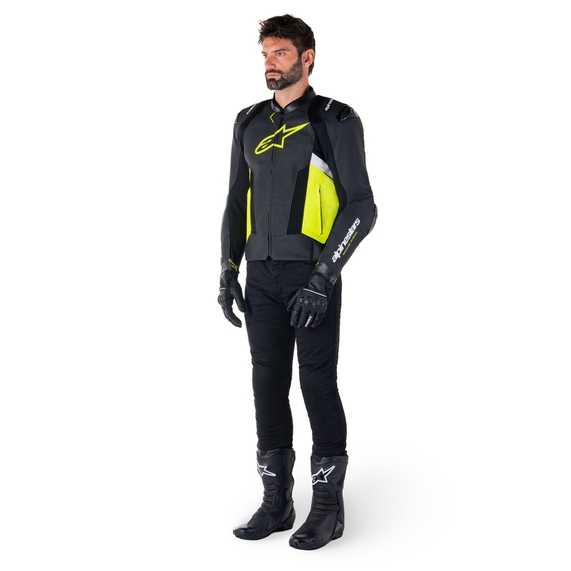 Skórzana kurtka motocyklowa Alpinestars Missile 3 Airflow czarno-fluo żółto-biała