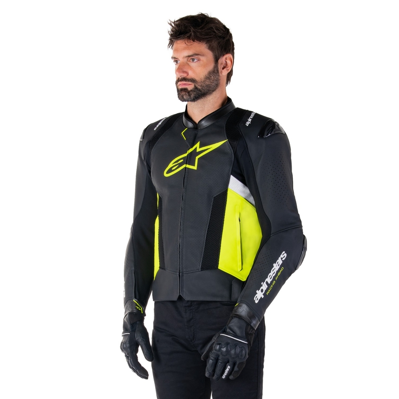 Skórzana kurtka motocyklowa Alpinestars Missile 3 Airflow czarno-fluo żółto-biała