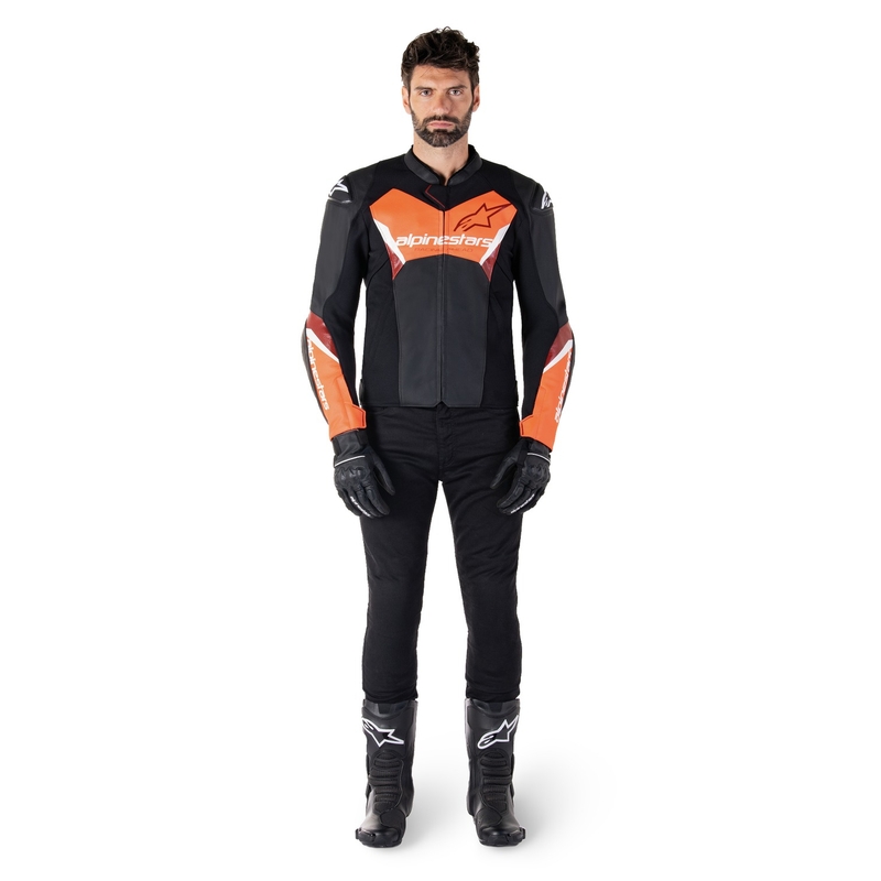 Skórzana kurtka motocyklowa Alpinestars Faster 3 czarno-fluo-czerwona