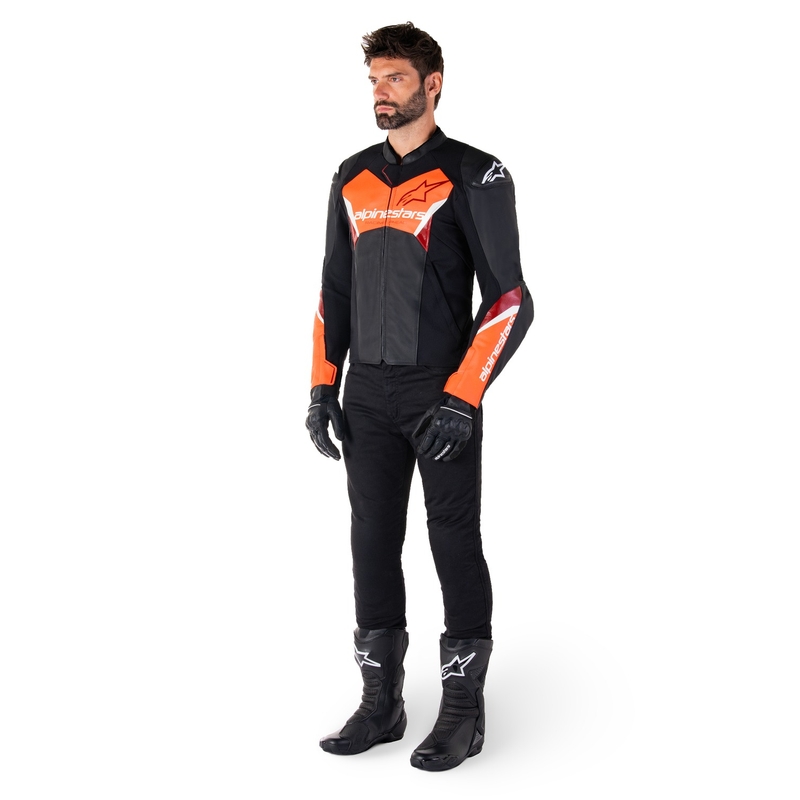 Skórzana kurtka motocyklowa Alpinestars Faster 3 czarno-fluo-czerwona