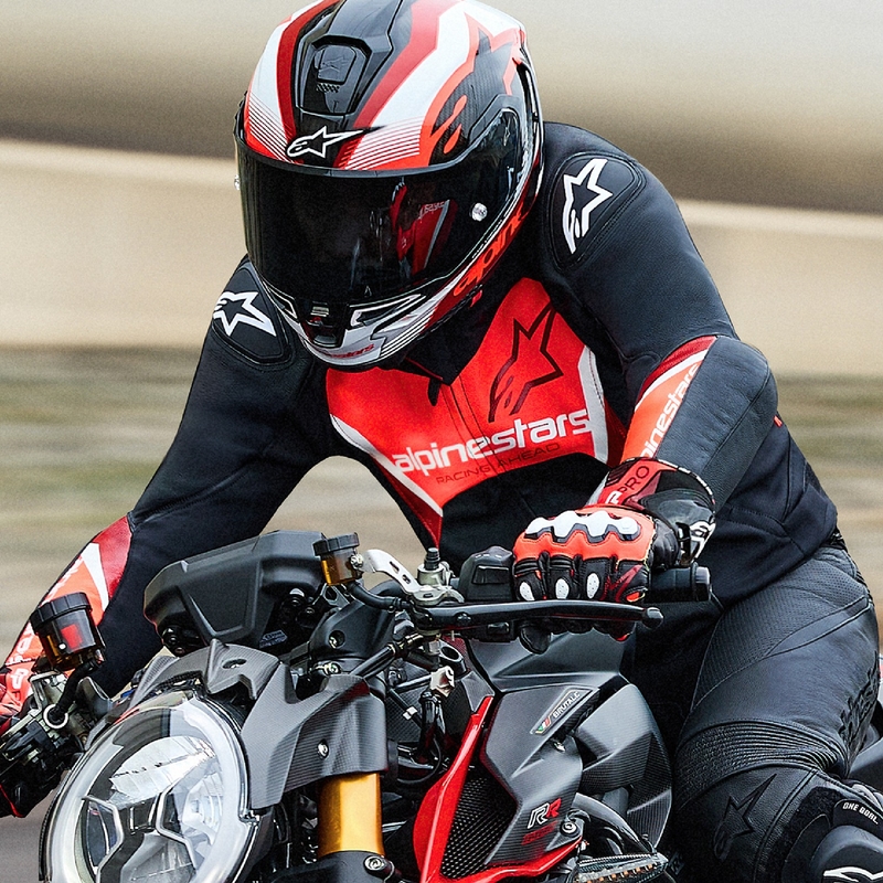 Skórzana kurtka motocyklowa Alpinestars Faster 3 czarno-fluo-czerwona