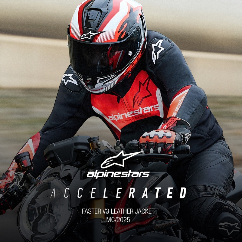 Skórzana kurtka motocyklowa Alpinestars Faster 3 czarno-fluo-czerwona