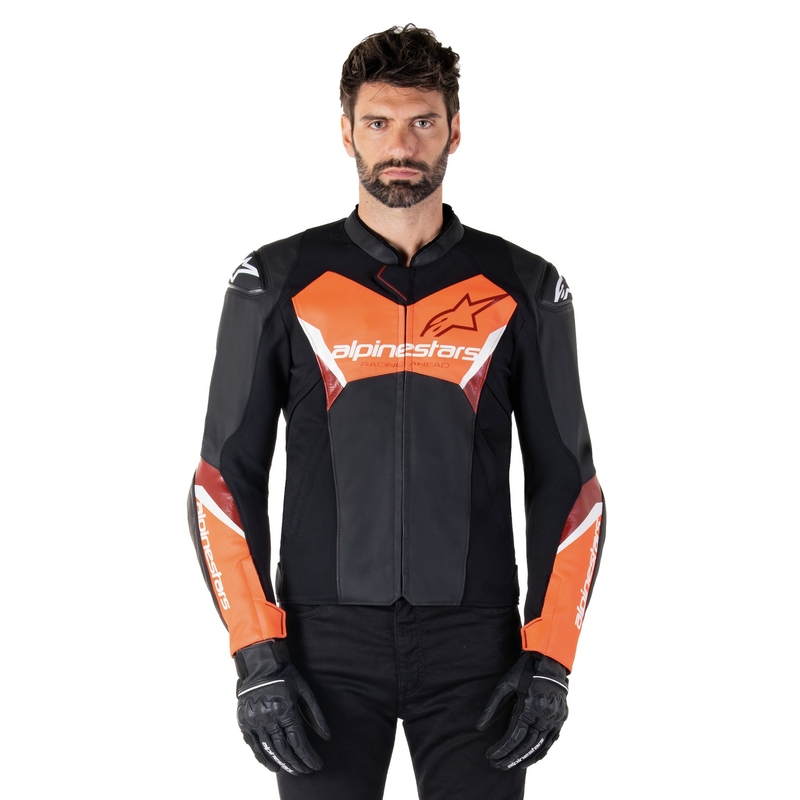 Skórzana kurtka motocyklowa Alpinestars Faster 3 czarno-fluo-czerwona