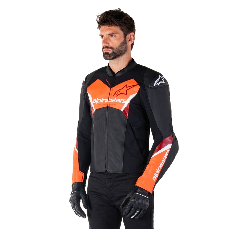 Skórzana kurtka motocyklowa Alpinestars Faster 3 czarno-fluo-czerwona