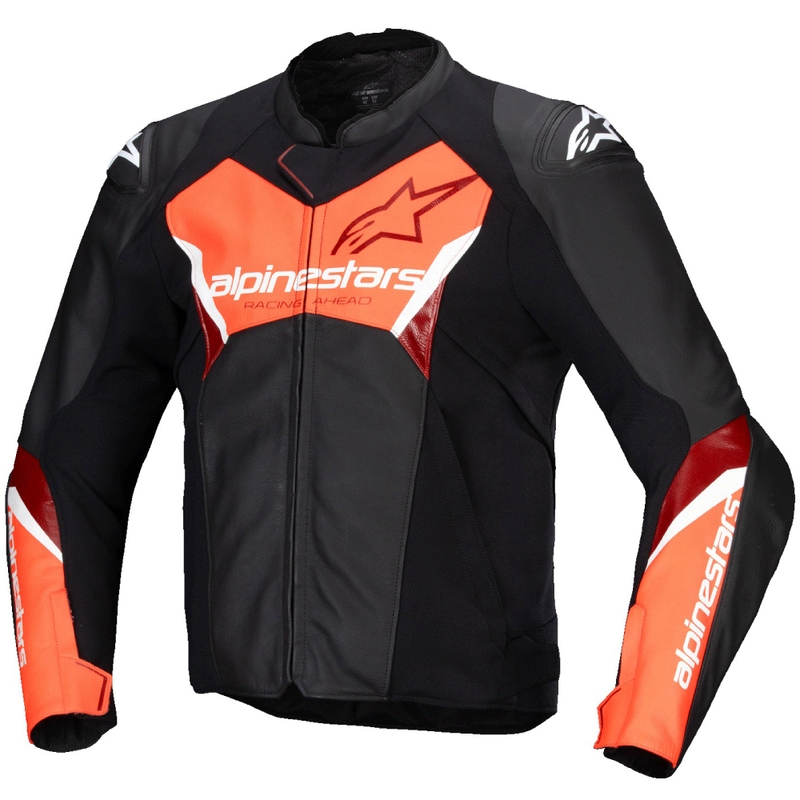 Skórzana kurtka motocyklowa Alpinestars Faster 3 czarno-fluo-czerwona