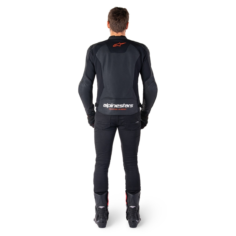 Skórzana kurtka motocyklowa Alpinestars Faster 3 Airflow czarno-fluo-czerwona
