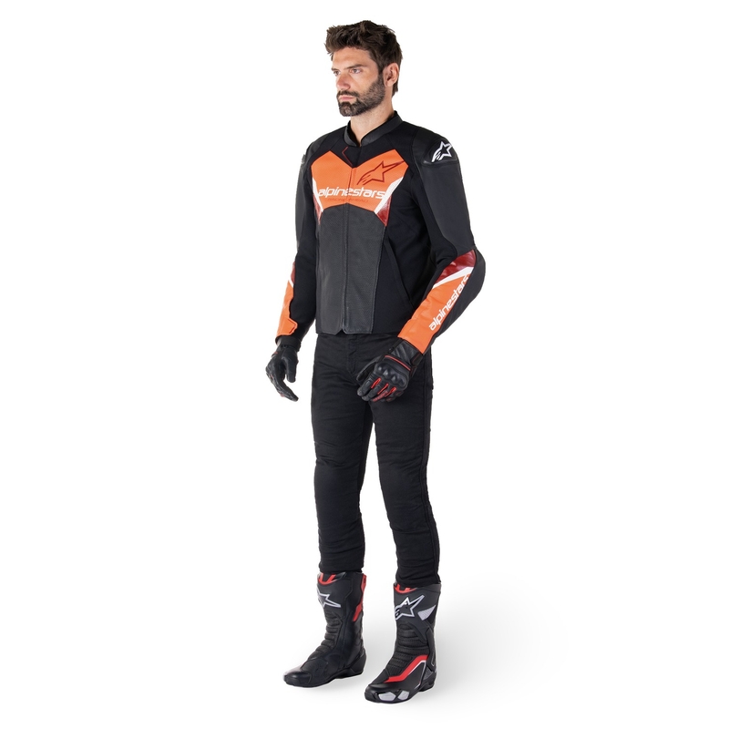 Skórzana kurtka motocyklowa Alpinestars Faster 3 Airflow czarno-fluo-czerwona