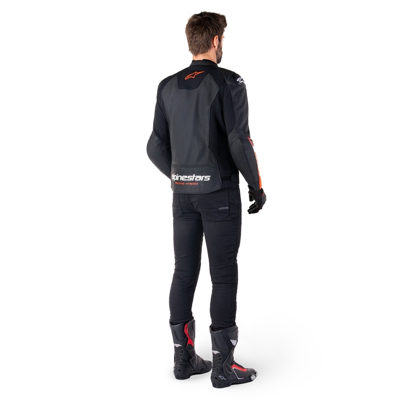 Skórzana kurtka motocyklowa Alpinestars Faster 3 Airflow czarno-fluo-czerwona