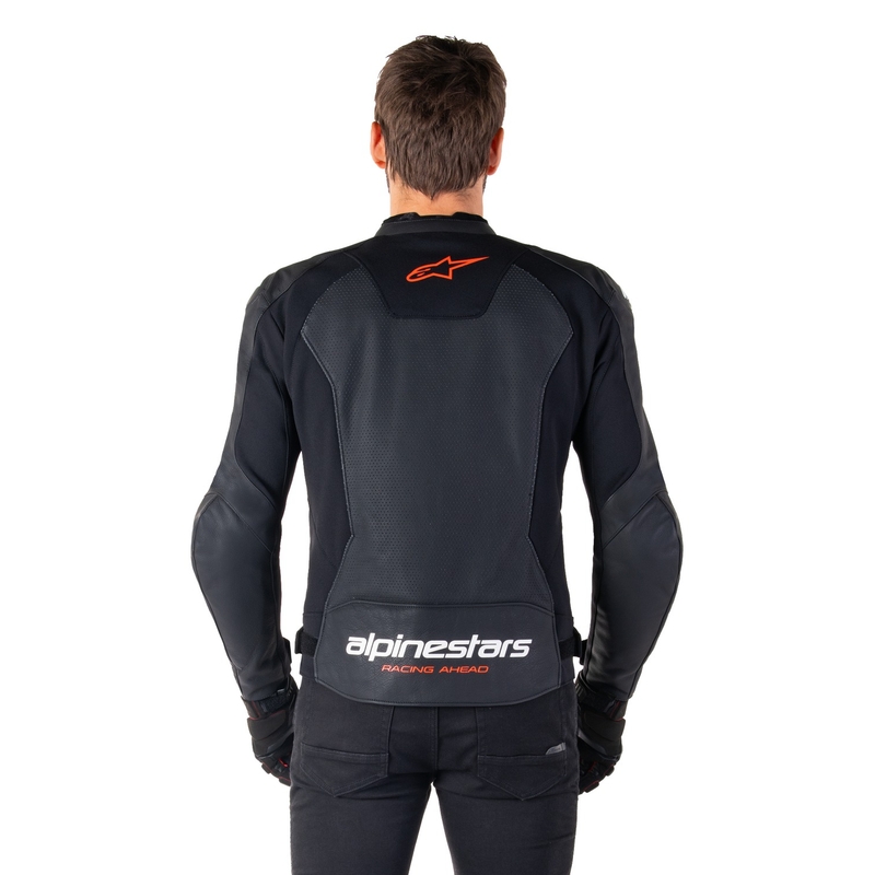Skórzana kurtka motocyklowa Alpinestars Faster 3 Airflow czarno-fluo-czerwona