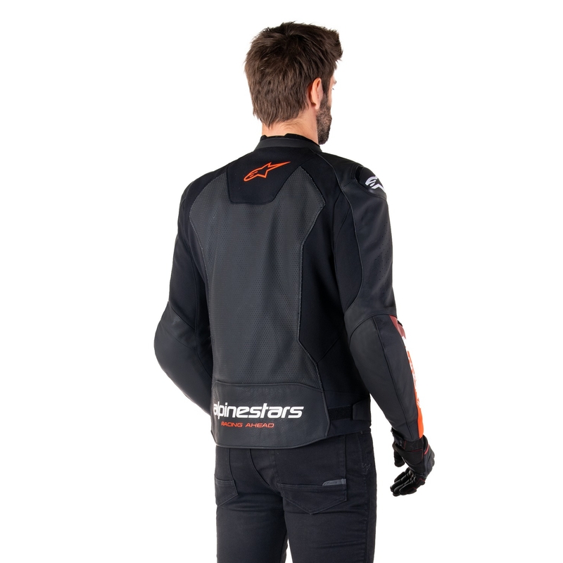 Skórzana kurtka motocyklowa Alpinestars Faster 3 Airflow czarno-fluo-czerwona