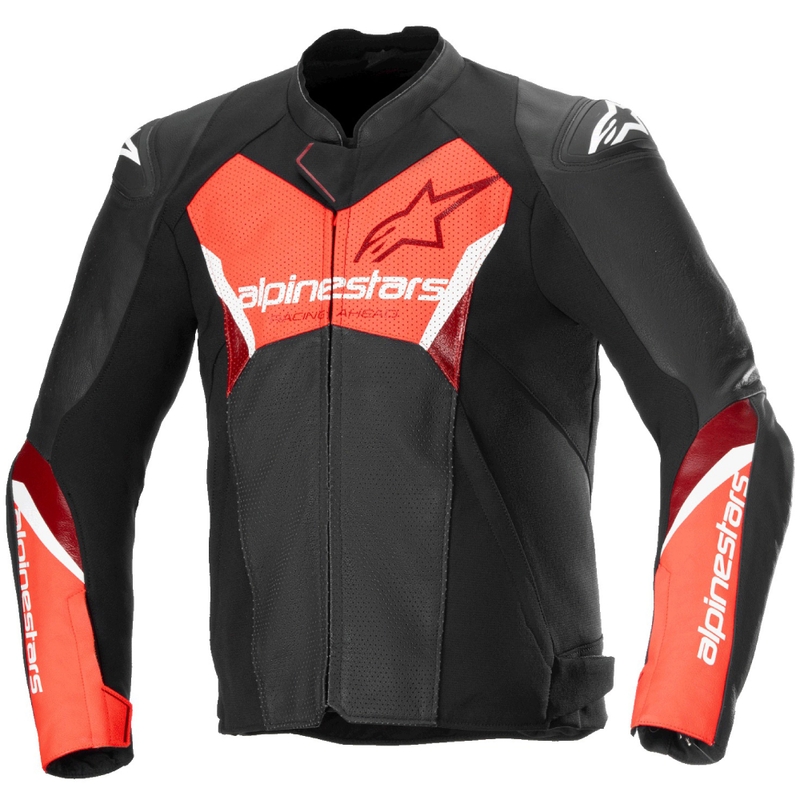 Skórzana kurtka motocyklowa Alpinestars Faster 3 Airflow czarno-fluo-czerwona