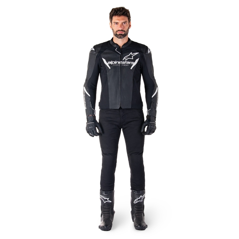 Skórzana kurtka motocyklowa Alpinestars Faster 3 Airflow czarno-biała