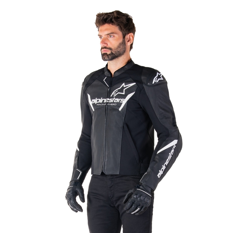 Skórzana kurtka motocyklowa Alpinestars Faster 3 Airflow czarno-biała