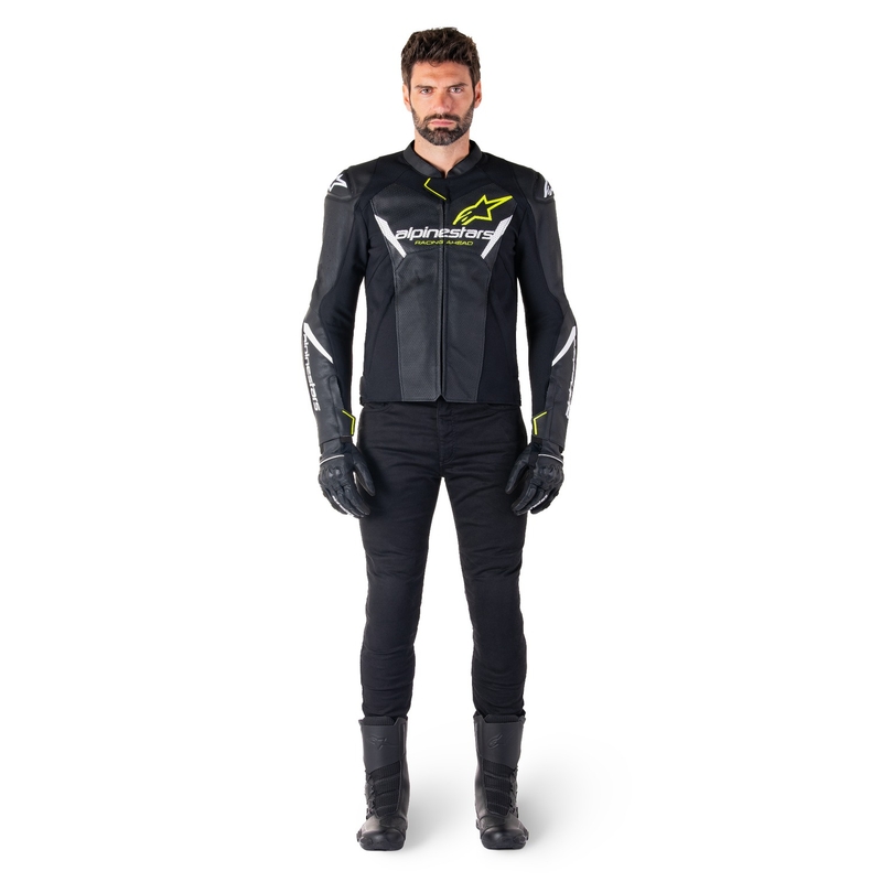 Skórzana kurtka motocyklowa Alpinestars Faster 3 Airflow czarno-biało-żółta