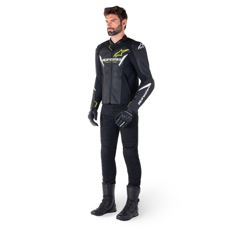 Skórzana kurtka motocyklowa Alpinestars Faster 3 Airflow czarno-biało-żółta