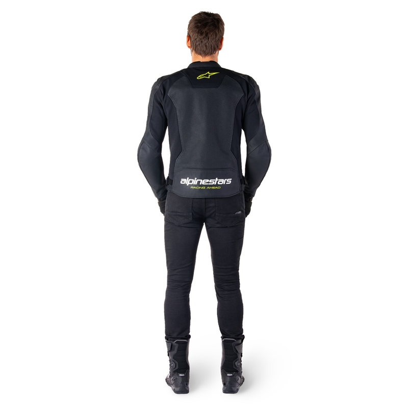 Skórzana kurtka motocyklowa Alpinestars Faster 3 Airflow czarno-biało-żółta