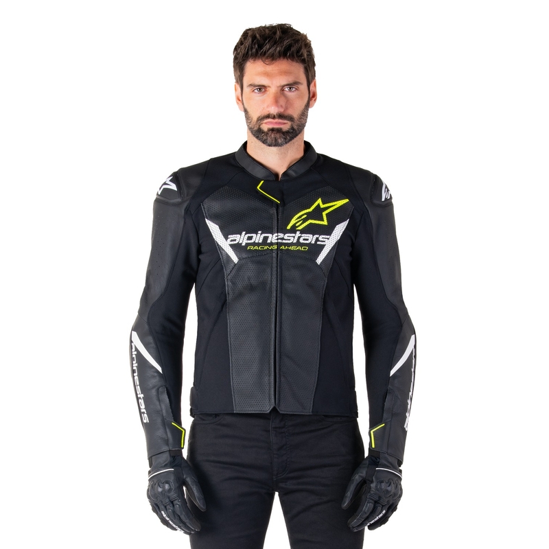 Skórzana kurtka motocyklowa Alpinestars Faster 3 Airflow czarno-biało-żółta