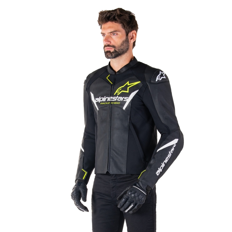 Skórzana kurtka motocyklowa Alpinestars Faster 3 Airflow czarno-biało-żółta