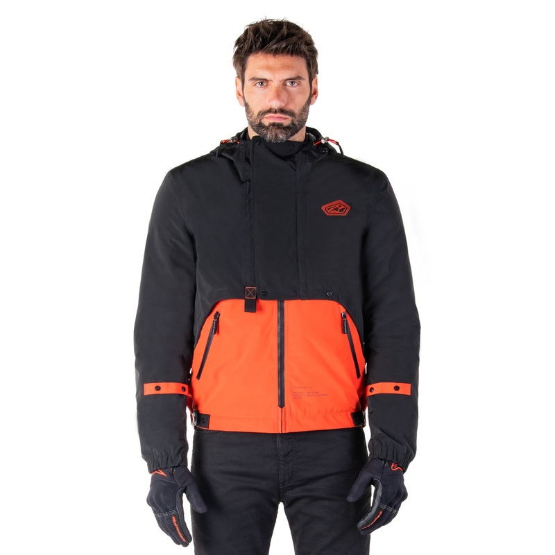Kurtka motocyklowa Alpinestars Mootant Wodoodporna Parka czarno-fluo-pomarańczowa