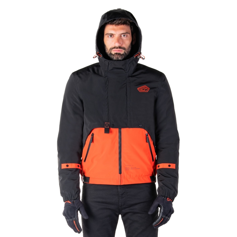 Kurtka motocyklowa Alpinestars Mootant Wodoodporna Parka czarno-fluo-pomarańczowa