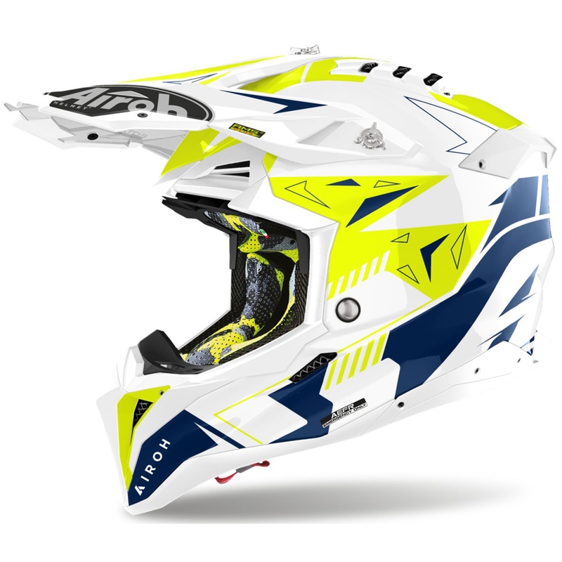 Kask motocrossowy Airoh Aviator 3 Spin żółto-niebieski