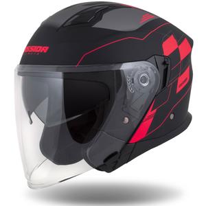 Kask motocyklowy otwarty Cassida Jet Tech Roxor Black-Grey-Fluo Red Matte