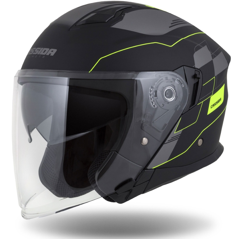 Kask motocyklowy otwarty Cassida Jet Tech Roxor black-grey-fluo yellow matt wyprzedaż