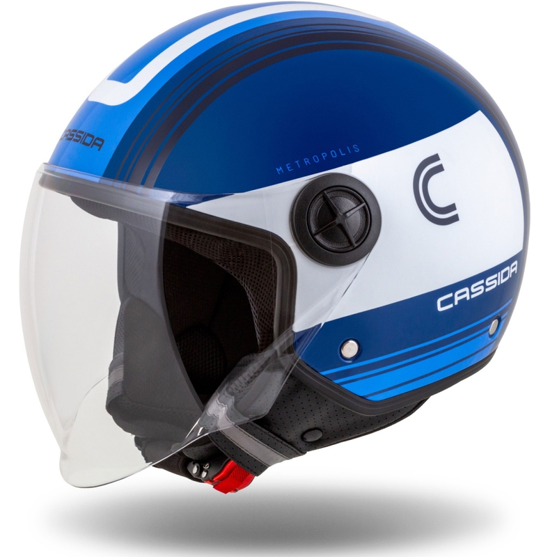 Kask motocyklowy Cassida Handy Metropolis niebiesko-biały otwarty